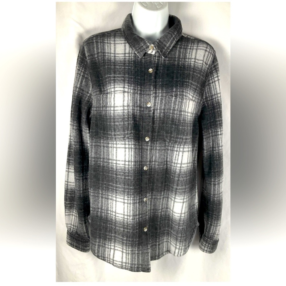 Dylan LA Women’s Size S Plaid Flannel Gray/White Shacket